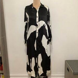 Zara Black and White Long Sleeve Dress